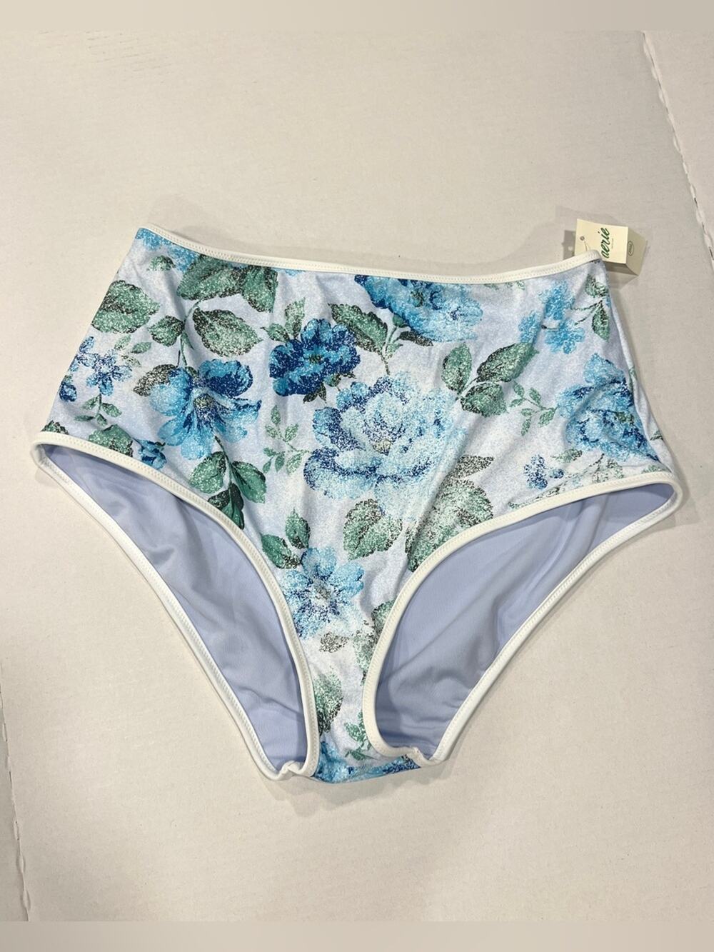 Aerie High Waisted Blue Floral Swim Bottoms